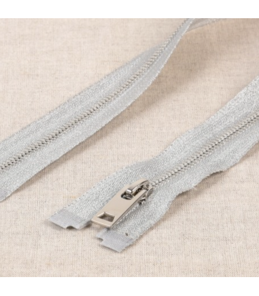 Fermeture éclair argenté métallique séparable 70cm
