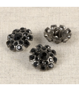 Bouton sur pied 18mm - Strass NOIR