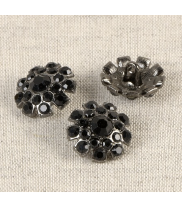 Bouton sur pied 18mm - Strass NOIR