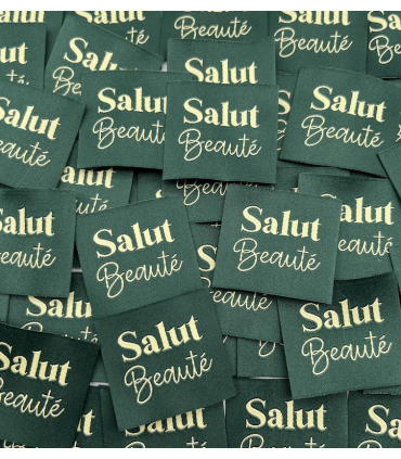 Étiquette tissée à coudre : Salut Beauté - Kaki