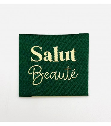 Étiquette tissée à coudre : Salut Beauté - Kaki