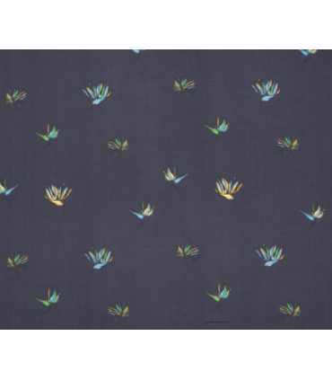 Viscose MARINE imprimé oiseaux de paradis x1.4m