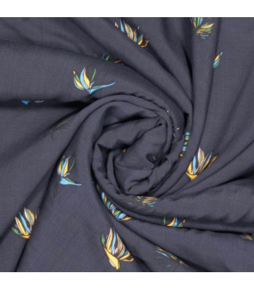 Viscose MARINE imprimé oiseaux de paradis x1.4m