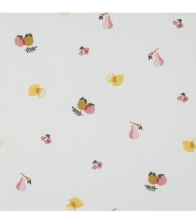POPPY : Coton Enduit BLANC motifs fruits