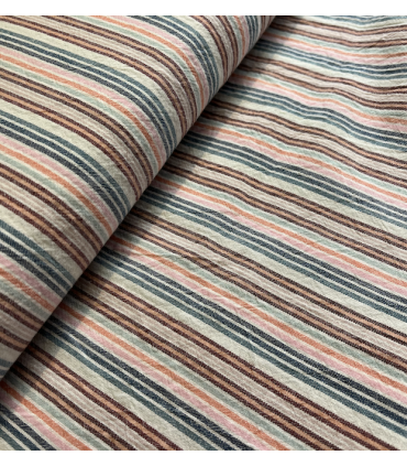 Coton tissé à rayure BLEU ROSE ROUGE