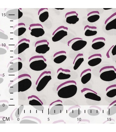 Viscose imprimée fond blanc Forme NOIRE et MAGENTA