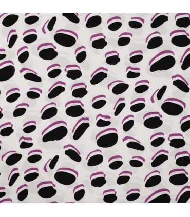 Viscose imprimée fond blanc Forme NOIRE et MAGENTA