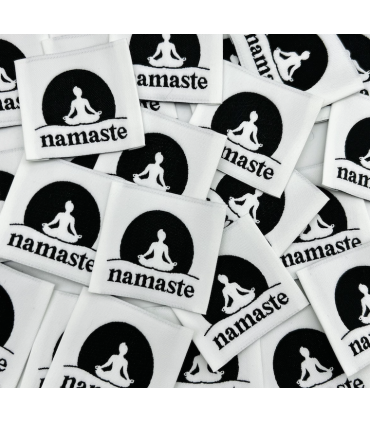 Étiquette tissée à coudre : Namaste - Blanc et Noir