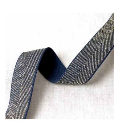 Élastique plat 32mm MARINE chevrons DORÉ