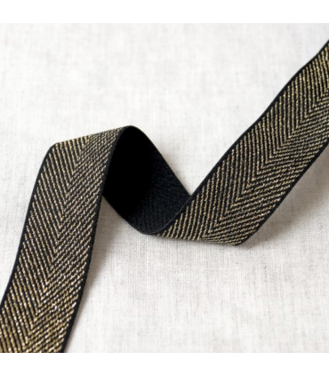 Élastique plat 32mm NOIR chevrons DORÉ