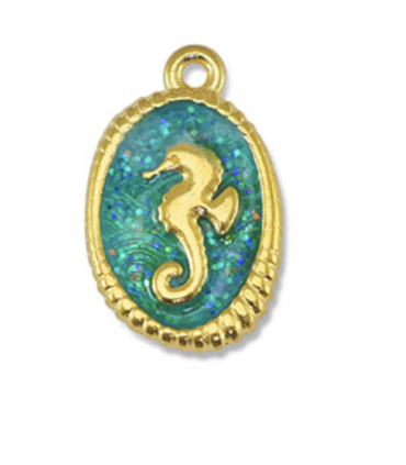 Pendentif hippocampe DORÉ BLEU
