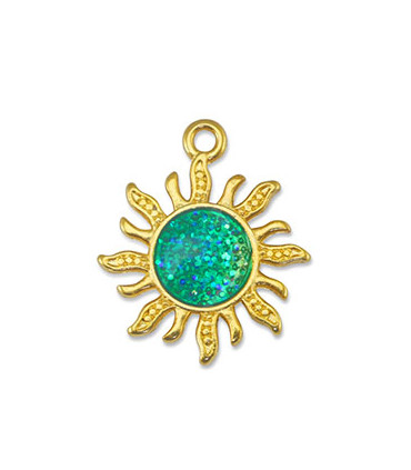 Pendentif soleil DORÉ TURQUOISE PAILLETÉ