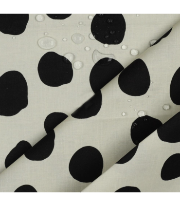 POPPY : Coton Enduit ECRU à pois NOIR