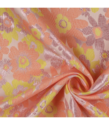 Jacquard à fleurs LUREX ORANGE ROSE JAUNE