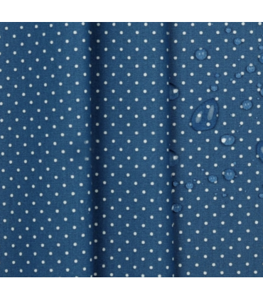 Coton Enduit BLEU à pois BLANC