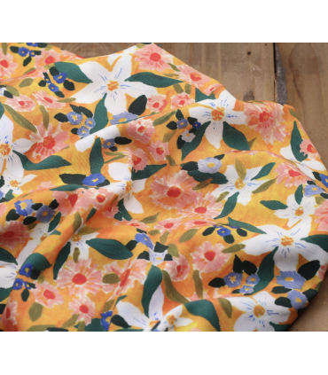 Viscose stretch fleuri ORANGE