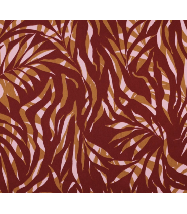 Satin de coton motif feuillage - BORDEAUX et Orange