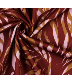 Satin de coton motif feuillage - BORDEAUX et Orange