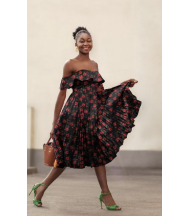 Viscose imprimée fleurs ROUGE sur fond NOIR