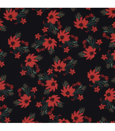 Viscose imprimée fleurs ROUGE sur fond NOIR