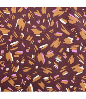 Viscose imprimée petits traits ORANGE fond BORDEAUX