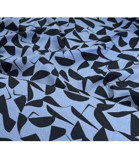 Viscose motif géométrique BLEU JEAN et NOIR