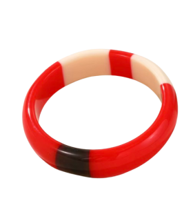 Jonc en résine tricolore - ROUGE , CREME et GRIS