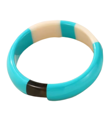 Jonc en résine tricolore - TURQUOISE , ECRU et GRIS