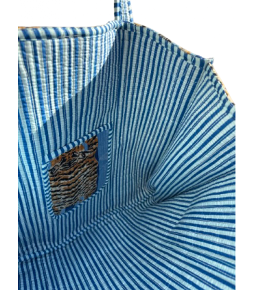 Tote bag en velours indien matelassé - Imprimé tigre - BLEU