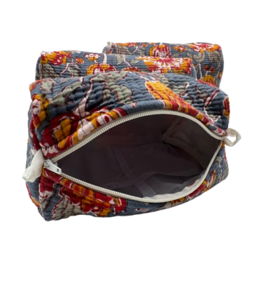 Set de 3 trousses indiennes - Fleurs sur fond - ANTHRACITE