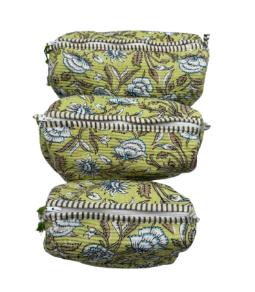 Set de 3 trousses indiennes - Fleurs sur fond - ANIS