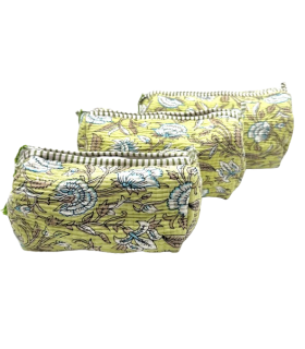 Set de 3 trousses indiennes - Fleurs sur fond - ANIS