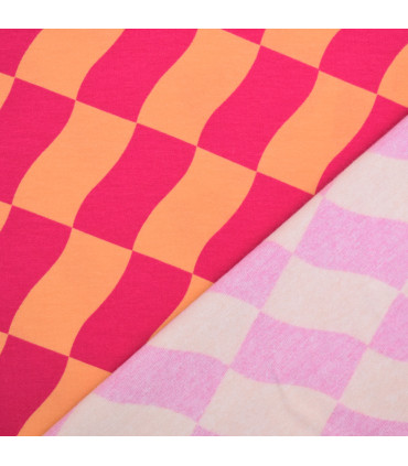 POPPY : French Terry Gratté - CHECK - PECHE et ROSE