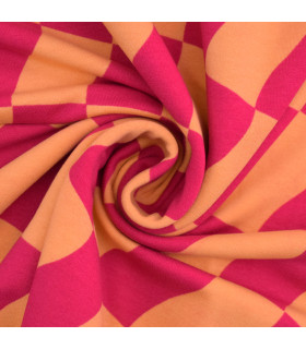 POPPY : French Terry Gratté - CHECK - PECHE et ROSE