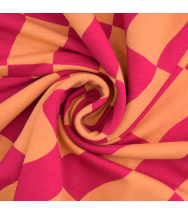 POPPY : French Terry Gratté - CHECK - PECHE et ROSE