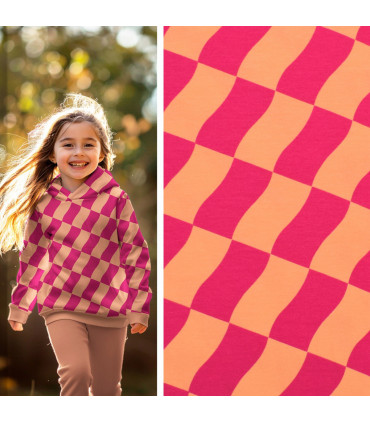 POPPY : French Terry Gratté - CHECK - PECHE et ROSE