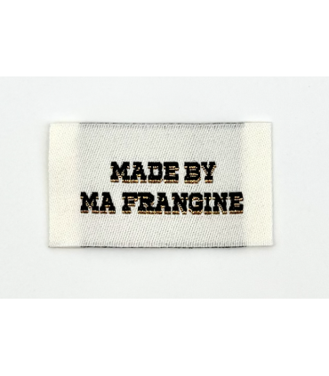 Étiquette tissée à coudre Lurex : Made by ma Frangine - Écru et Bronze