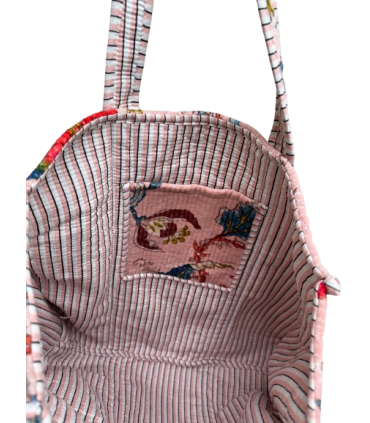 Tote bag en velours indien matelassé - Imprimé fleuri - ROSE