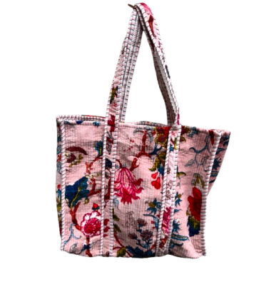 Tote bag en velours indien matelassé - Imprimé fleuri - ROSE
