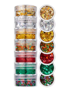 Lot de grosses paillettes - dégradé doré, argenté, rouge et vert