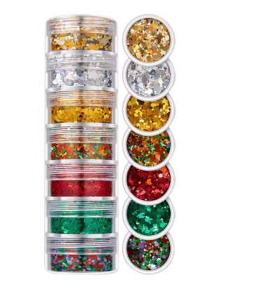 Lot de grosses paillettes - dégradé doré, argenté, rouge et vert