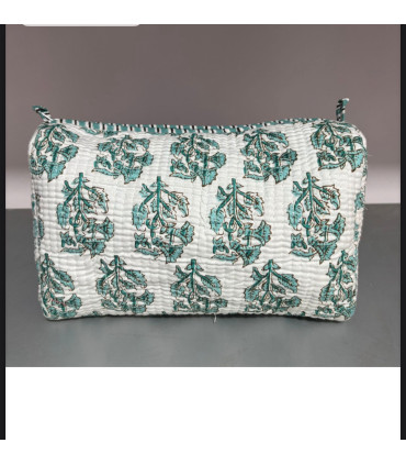 Set de 3 trousses indiennes - Fleurs - MENTHE et Blanc