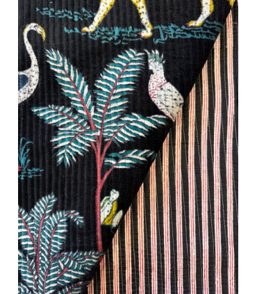 Velours Indien imprimé matelassé double face - JUNGLE - NOIR
