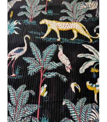 Velours Indien imprimé matelassé double face - JUNGLE - NOIR