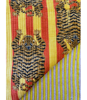 Velours Indien imprimé matelassé double face - Tigre rayé - ORANGE