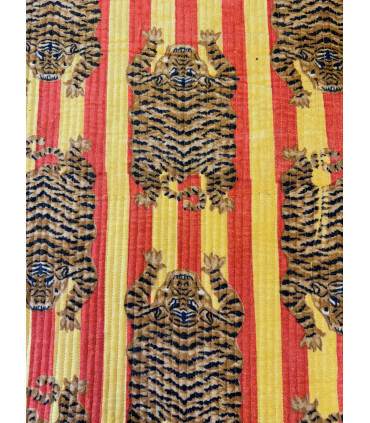 Velours Indien imprimé matelassé double face - Tigre rayé - ORANGE
