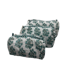 Set de 3 trousses indiennes - Fleurs - MENTHE et Blanc
