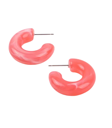 Créole en résine - MARBRÉ ROSE FLUO