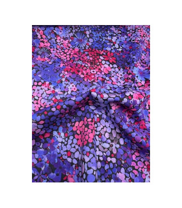 Satin de Coton Fleuri - VIOLET et ROSE