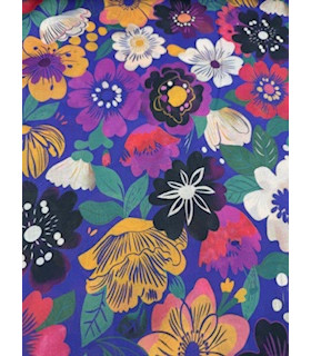 Satin de Coton Grosses Fleurs - MULTICOLORES sur fond Bleu